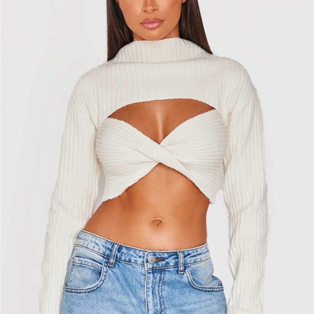 Cream Cutout Cropped Sweater